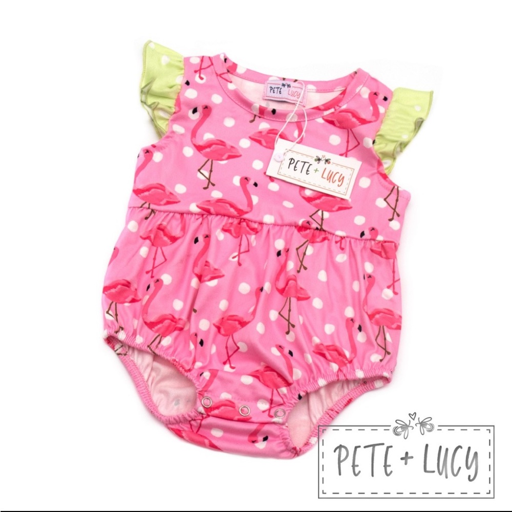 Pete + Lucy flamingo romper